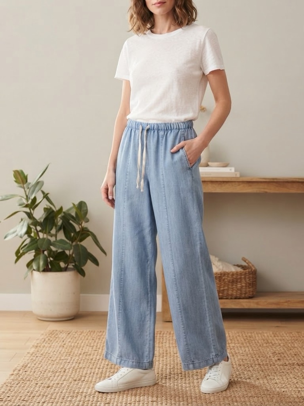 Jane & Delancey NWT Lyocell Pull-On Wide Leg Pants Light Wash Blue XS